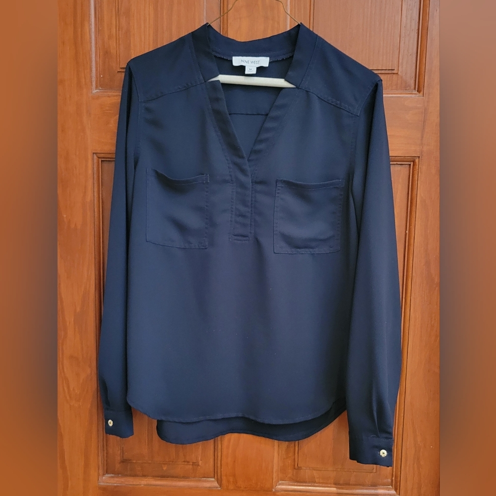 Nine West blouse, medium, dark navy blue.